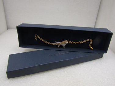 Danbury Mint Rhinestone Retriever Dog Bracelet, 7.25", Original Box