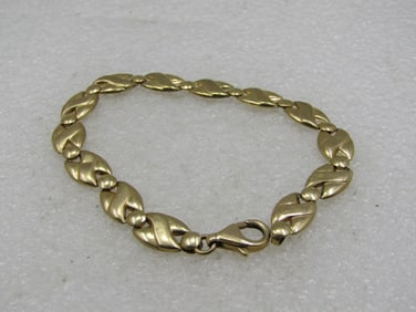 Vintage 10kt Gold Oval X Link Bracelet, 7.25" Signed M