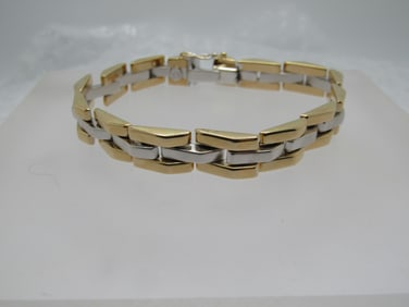 Vintage 14kt Angled Link Bracelet, Signed SAK, 7.5" 8.5mm