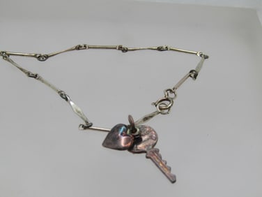 Vintage Sterling Heart Key Bracelet, Bob Siemon Designs, 7"