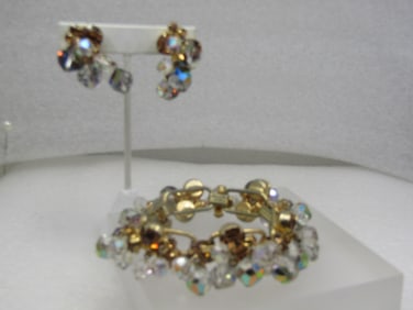 Vintage Rhinestone Dangle Bracelet & Earrings, Juliana, 1940's, 7"