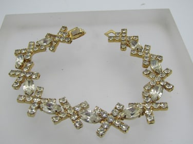 Vintage Rhinestone X With Marquise Bracelet, 7"