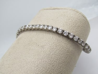 Sterling CZ Tennis Bracelet, 7.25" . Signed HAN