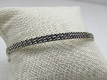 Vintage Sterling Ridged Bangle Bracelet, 4.55mm, Signed Jewelars