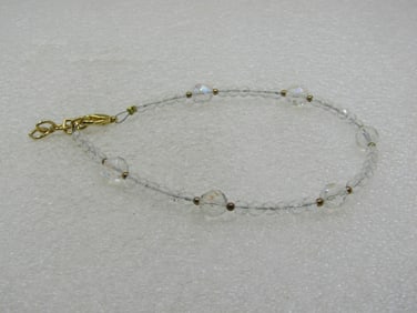 Clear Crystal Beaded Ankle Bracelet, 9.5", Aurora Borealis