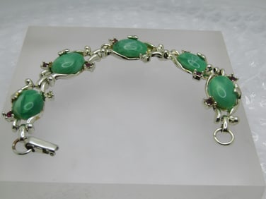 Vintage Faux Jade & Amethyst Bracelet, 7.5", 1940's-1950's