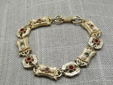 Vintage Rhinestone Faux Pearl Bracelet, 7.25, Sarah Coventry