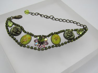 Vintage Rhinestone & Floral Accented Bracelet, 6"-9"