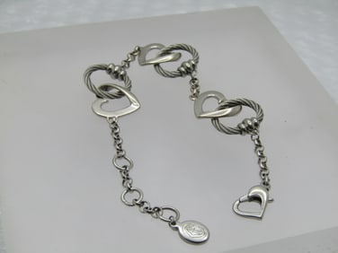 Charriol Sterling Interlocking Heart & Cable Bracelet, 6"-7"