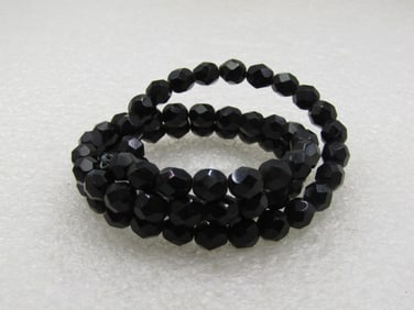 Vintage Black Faceted Glass Coiled Bracelet, Up to 7.5"