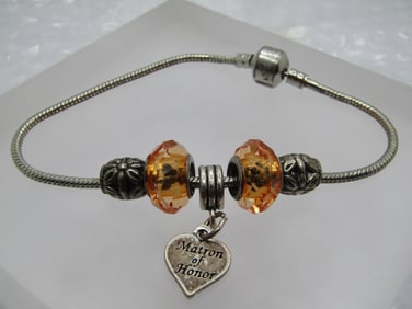Sterling Matron of Honor Slide Bracelet, 8.5", Snake Chain