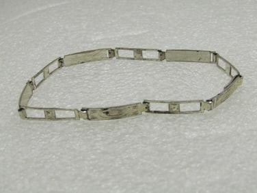 Vintage Sterling Open and Solid Link Bracelet, 7.75", 1930's-1950's