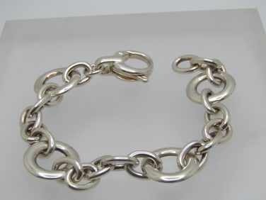 Sterling Silver Nautical Style Link Bracelet, 7.5 " Signed PR EX, Italy
