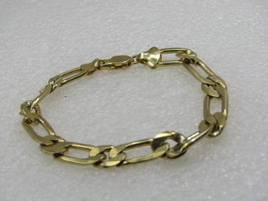 Vintage Gold Plated Figaro 7.5mm Wide Bracelet, 7.25"