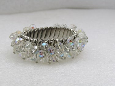 Vintage Crystal Beaded Dangle Expanding Bracelet, Mid-Century