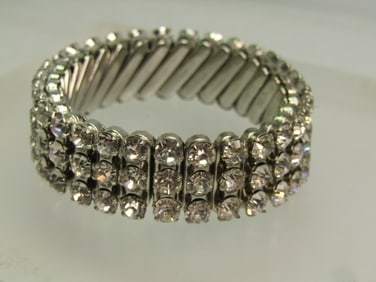 Vintage Japan Triple Rhinestone Row Bracelet, Expanding, 1950's-1960's