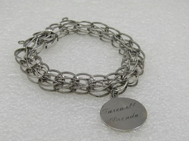 Vintage Sterling 11.5mm Charm Bracelet, 7.25", Signed JB