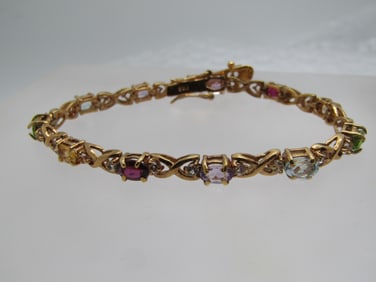 Vintage Vermeil Gemstone Tennis Bracelet, Signed FAS, 7.5"