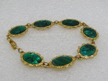 Vintage Green Simulared Paua Shell Bracelet, 8", 1960's-1970's