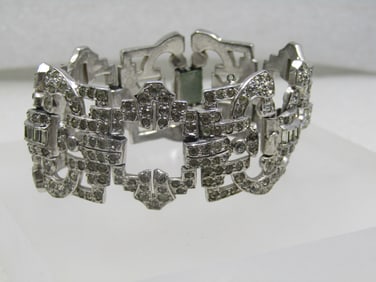 Vintage Clear Rhinestone Bracelet, Signed Ledo, 1940's, 7.75"