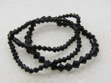 Vintage Black Glass Faceted Beaded Bracelets, 6.5" Plus