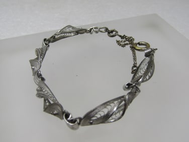 Vintage Sterling Filigree Link Bracelet, Stanco, Safety Chain 7".