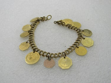 Vintage Gold Filled Replica Gold Coin Bracelet, Signed JB, 7"