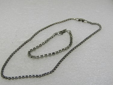 Vintage Rhinestone Chain Necklace & Bracelet Set, 15" and 7"