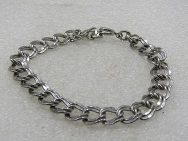 Vintage Silver Tone Double Link Bracelet, 8-1/8", Unisex, 9.5mm