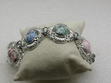 Vintage Faux Agate Bracelet, Sarah Coventry, 8", 1960's-1970's