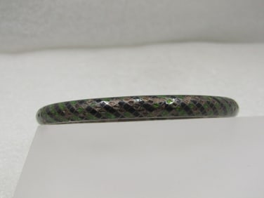 Vintage Sterling Enameled Black & Green Bangle Bracelet, 8.25" India
