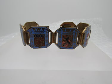 Vintage Enameled City Crests of France Bracelet, 7.5", 1930's-1940's