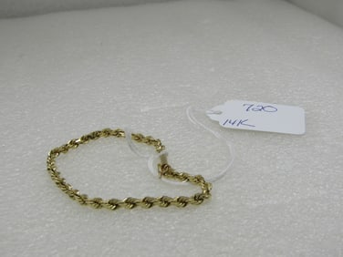 14kt 3.5mm Solid Rope Bracelet, 7", signed MA