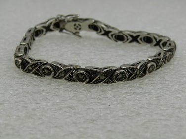 Vintage Sterling X O Marcasite Tennis Bracelet, 7"