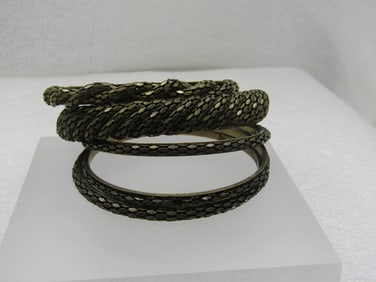 Vintage 5 Stacking Brass Mesh Bangle Bracelets, 8.25"