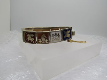 Vintage Enameled Medievel Themed Bracelet, Tile Links, 6.75", 1960's