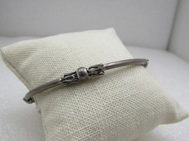 Vintage Silver Tone Bali Bangle Bracelet, 8.25"