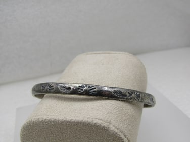 Vintage Stamped Mexican Bangle Bracelet, 8", Silver Tone