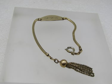 Vintage Engraved I.D. Tassel Bracelet, D.M.M, Forstner, 7" 12kt G.F. 1950's-1960's