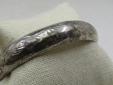 Vintage Sterling Hinged Bangle Bracelet, Safety Chain, 7.25", 11mm, Signed