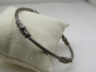 Silver Tone Bali Bangle Bracelet, 8"