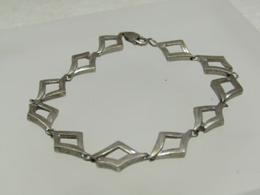 Vintage Sterling Open Diamond Link Bracelet, 7", 1960's-1970's