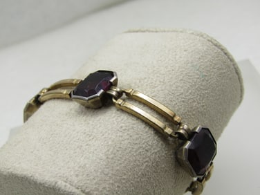 Vintage 1940's Purple Stone Bracelet, 10kt G.F. Signed, 7"