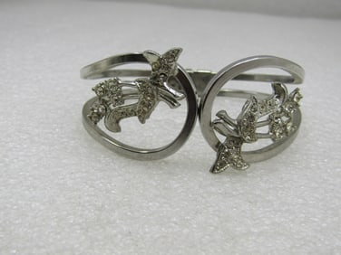 Vintage Rhinestone Hinged Clamper Bracelet, 6.5", Art Deco Accents.