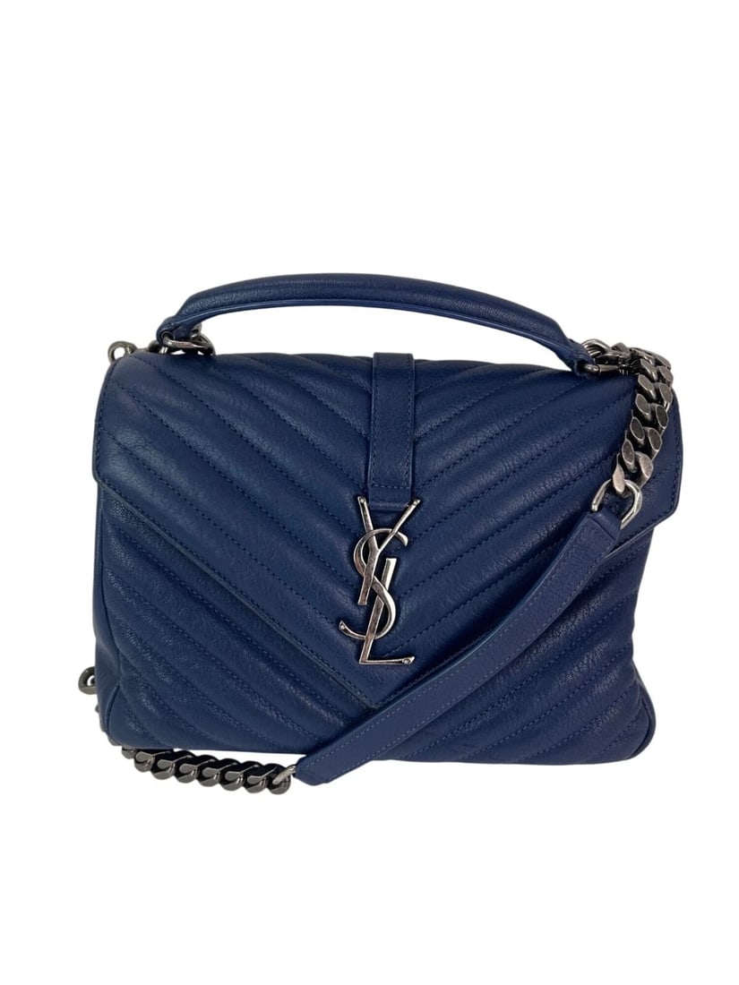 Saint Laurent Sheepskin Chevron Medium College Leather Blue Messenger EBAY LIVE (1 of 17)