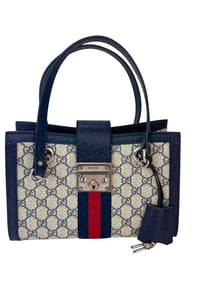 Gucci GG Supreme Dollar Calfskin Web Small Padlock Navy Tote