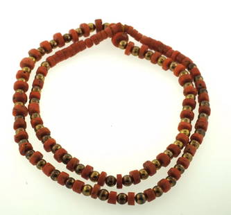 GORGEOUS VICTORIAN 10K YELLOW GOLD CORAL BEAD STRAND NECKLACE: N-GT0 GORGEOUS 10K YELLOW GOLD CORAL STRAND BEAD NECKLACE TIMELESS VICTORIAN CORAL NECKLACE 15'' LONG CORAL DIAMETER - from 5 mm up to 9 mm TOTAL WEIGHT - 45.9 g It is an amazing gift for a woman who