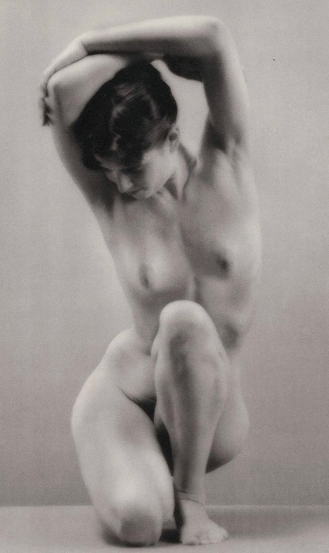 RUTH BERNHARD - Balancing, 1971: Artist: RUTH BERNHARD Print Title: Balancing, 1971 Medium: Duotone Photoengraving Printed in USA in 1980’s Image Size approx: 9 x 5.5” Ruth Bernhard (1905 – 2006), was a legendary Sa