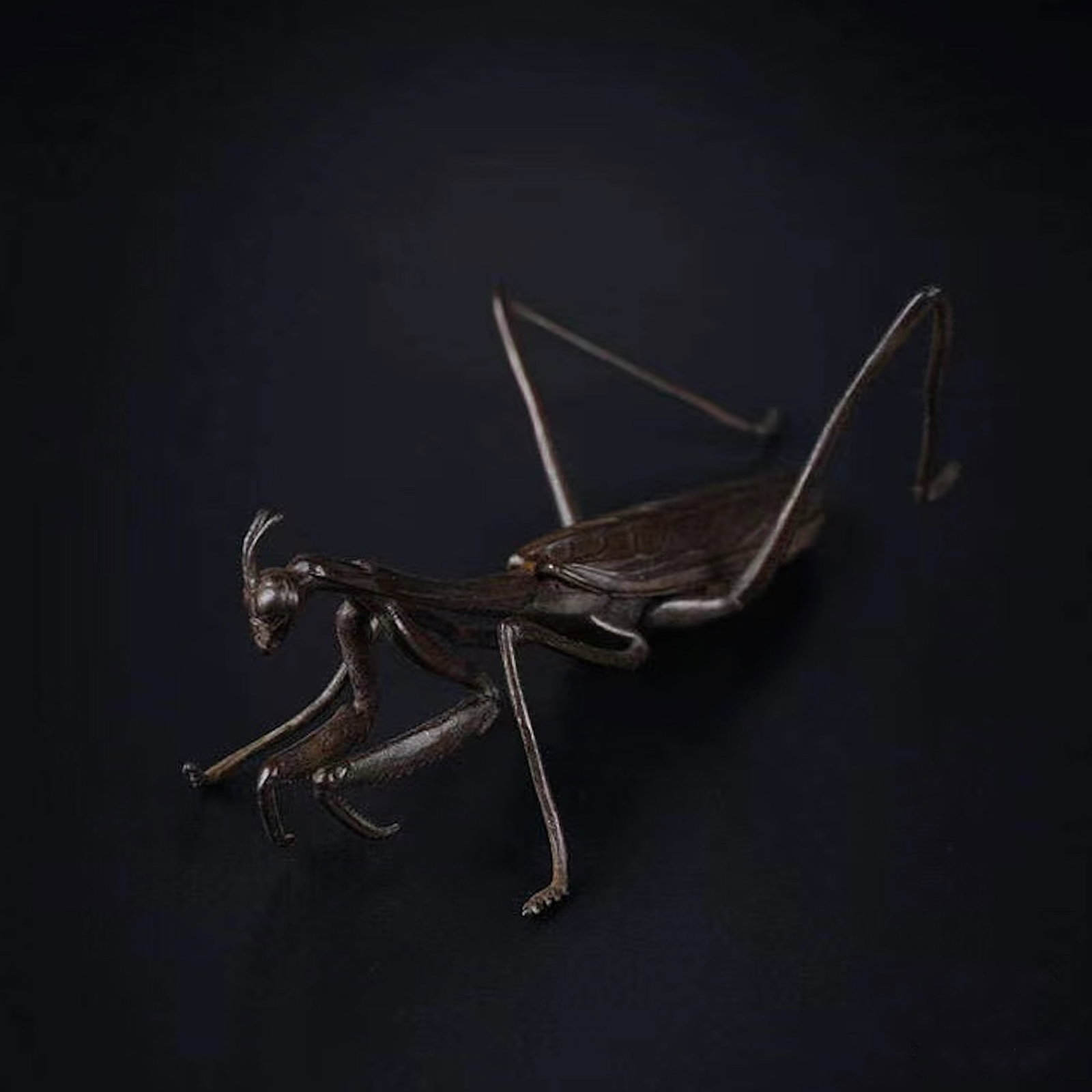 Japanese Bronze Animal Sculpture - Praying Mantis: Title: Japanese Bronze Animal Sculpture - Praying Mantis Origin: Asian private collection Date/Period: 20th Materials: bronze Description: Size: about 7x5x3 cm, exquisite Japanese bronze mantis sculpt