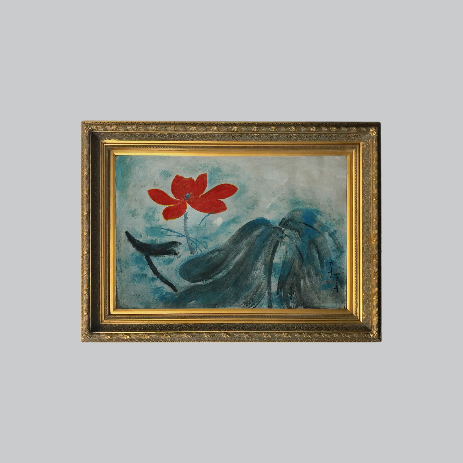 ZHANG DAQIAN Gold Frame Oil Painting-lotus (1 of 9)